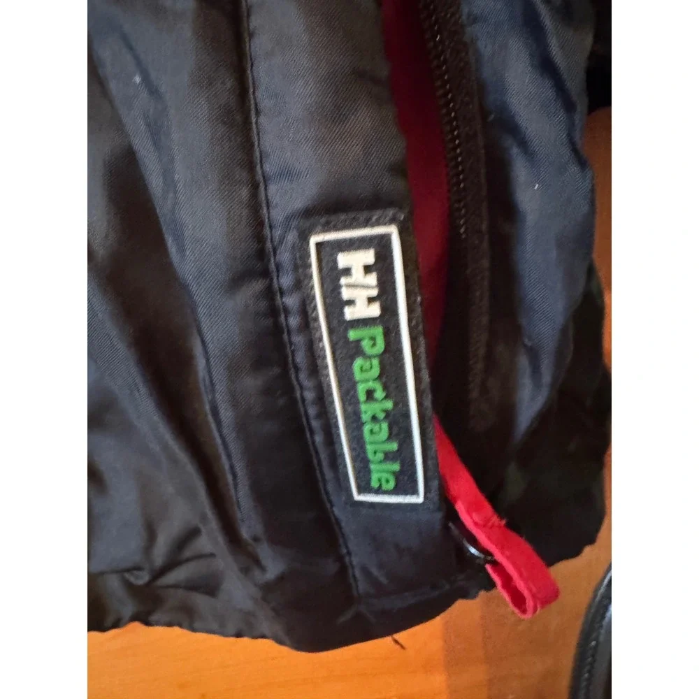 Helly Hansen Packable Rain Jacket XL Black Neon Pink Hooded Windbreaker Gorpcore